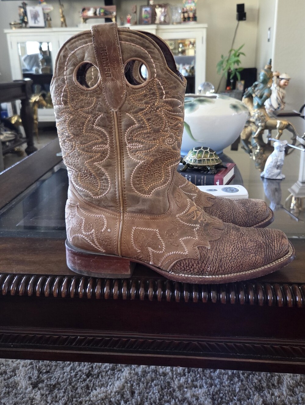 Denver Brown Tan Western Embroidered Pull-On Leather Boots